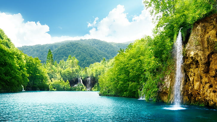 doğa, su, yeşil, doğa rezervi, gökyüzü, şelale, göl, ağaç, dağ manzarası, hırvatistan, plitvice gölleri milli parkı, plitvice, milli parkı, avrupa, HD masaüstü duvar kağıdı