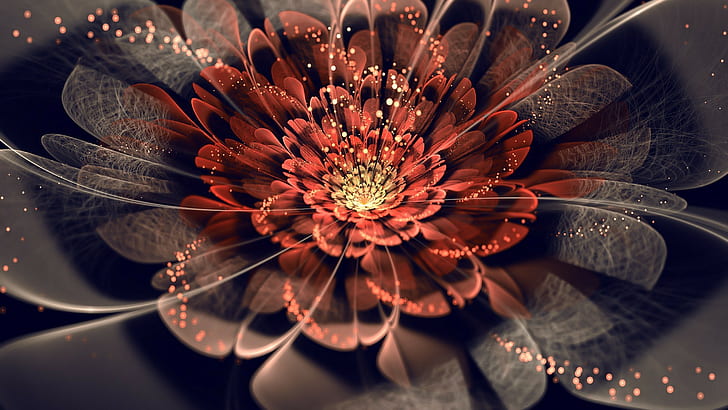 ศิลปะดิจิตอลเศษส่วนนามธรรมดอกไม้เศษส่วน, วอลล์เปเปอร์ HD