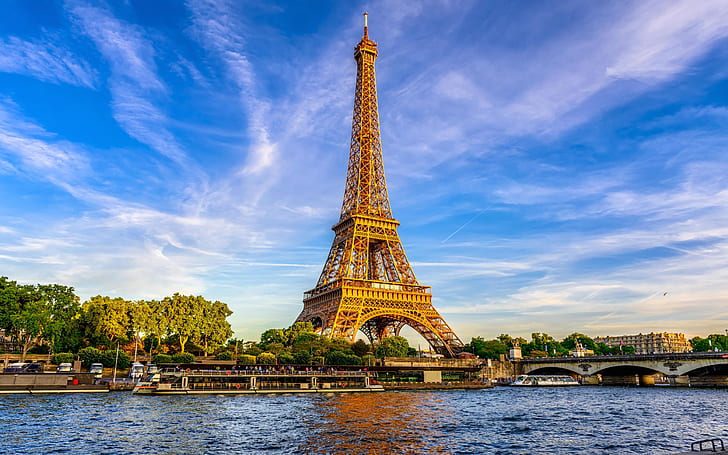 Europeiska städer Eiffeltornet och floden Seine Paris Frankrike 4k Ultra HD-tapet för stationär bärbar dator Tablet Mobiltelefoner och TV 5200х3250, HD tapet