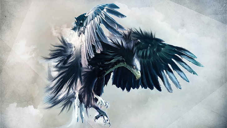 gray eagle illustration, eagle, animals, artwork, HD wallpaper