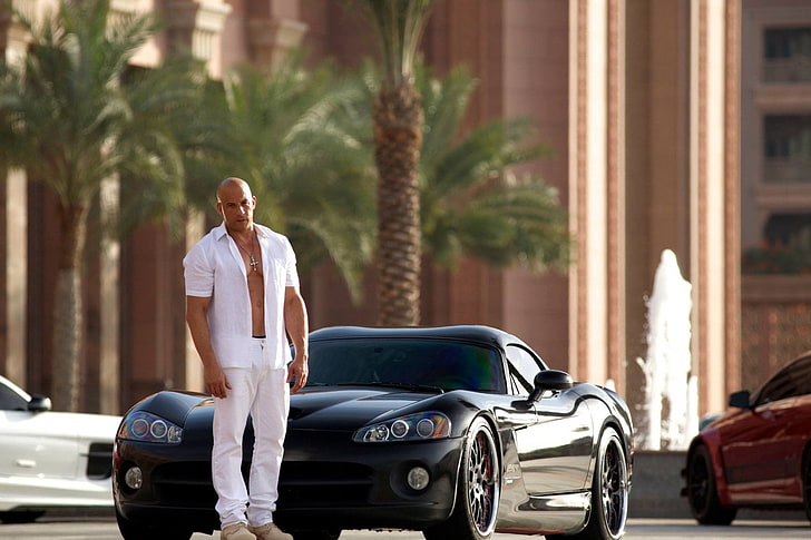 coupé supercar nera, Fast & Furious, Furious 7, Dominic Toretto, Vin Diesel, Sfondo HD