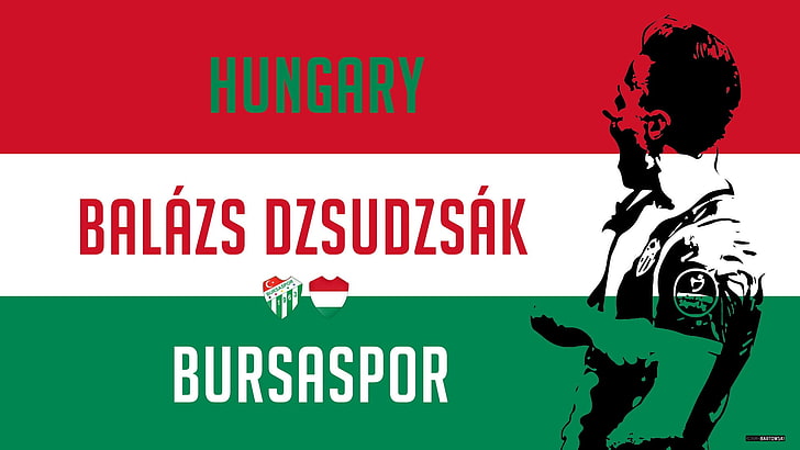 testo verde, rosso e bianco su sfondo bandiera, Balazs Dzsudzsak, Bursaspor, calcio, squadre di calcio, Ungheria, bandiera, Sfondo HD