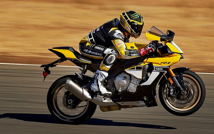 노란색 Yamaha YZF-R1 2016, 노란색 및 검은 색 스포츠 자전거, 오토바이, Yamaha, HD 배경 화면