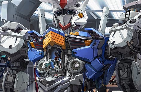 Mobildräkt Gundam HÄXAN FRÅN MERCURY, anime, Gundam Aerial, Gundam, konstverk, Suletta Mercury, rödhårig, Miorine Rembran, vitt hår, animeflickor, animepar, HD tapet HD wallpaper