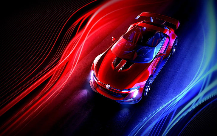 red and blue LED light, car, HD wallpaper