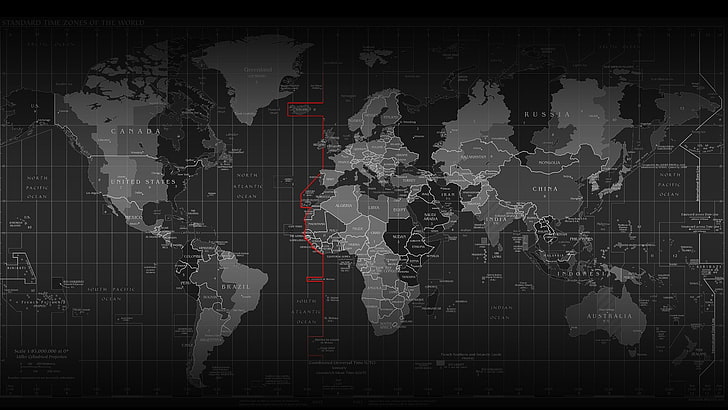 ภาพประกอบแผนที่สีเทาแผนที่โลกโซนเวลา, วอลล์เปเปอร์ HD