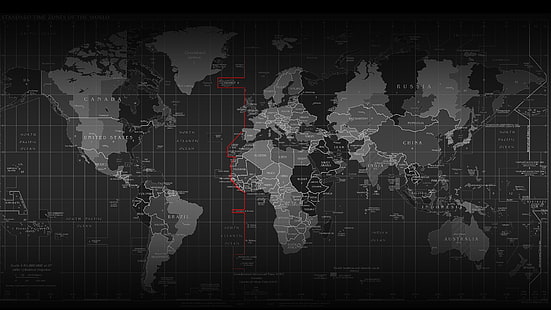 gray map illustration, world map, time zones, HD wallpaper HD wallpaper
