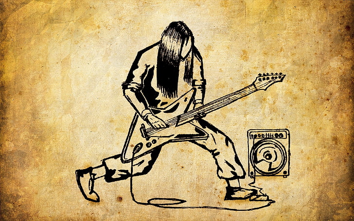 Cartoon Metal gitarrist, person spelar gitarrillustration, musik,, cartoon, gitarr, heavy metal, HD tapet