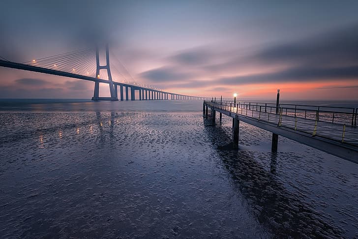 البرتغال ، لشبونة ، جسر فاسكو دا جاما، خلفية HD