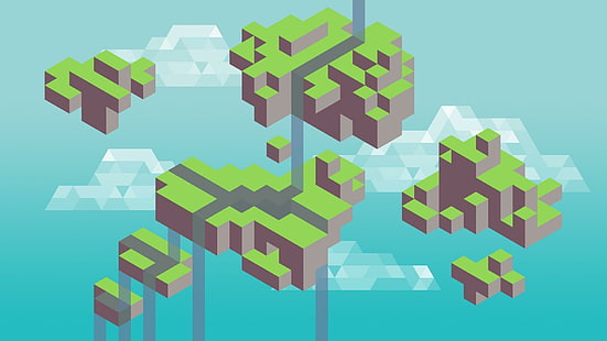 Isole pixel, applicazione di gioco Minecraft, vettore, 1920x1080, nuvola, isola, pixel, Sfondo HD HD wallpaper