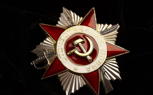 Lencana Uni Soviet berwarna emas dan merah, 9 Mei, hari kemenangan, penghargaan, Orde perang Patriotik, Wallpaper HD HD wallpaper