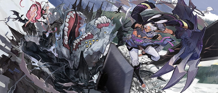 male anime character fighting monster wallpaper, anime, HD wallpaper