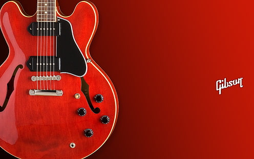 gitar listrik Gibson merah dan hitam, gitar, Gibson ES335, alat musik, Wallpaper HD HD wallpaper