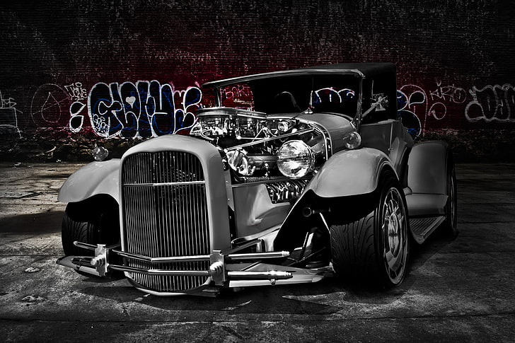 silver vintage hot rod, retro, Ford, classic, the front, 1929, hot rod, HD wallpaper