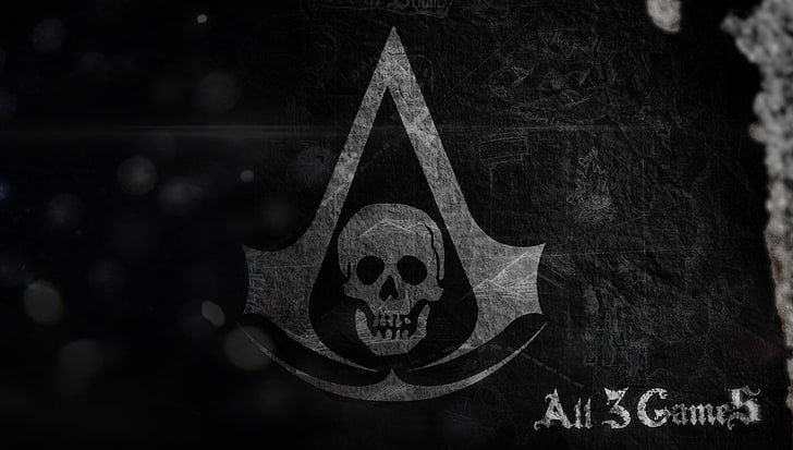Assassin's Creed-logotyp, skalle, flagga, symbol, mördare, Assassin's Creed IV: Black Flag, HD tapet