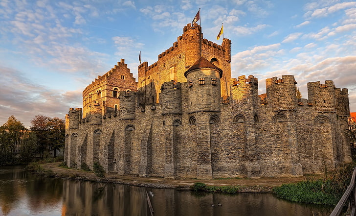 Belgia, Castle, Moat, Wall, Wallpaper HD