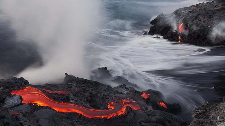 wallpaper lava, lava, pemandangan, air, alam, laut, pantai, Wallpaper HD