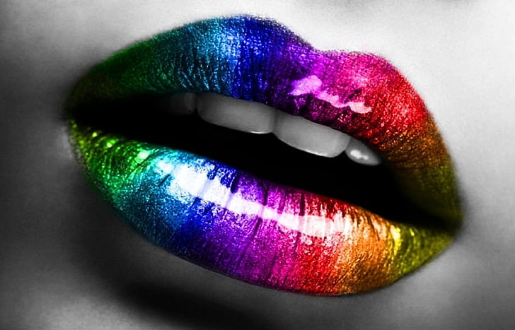 illustrazione di rossetto multicolore, donne, labbra, Sfondo HD