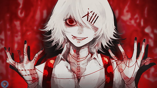 personaggio maschile anime che indossa una carta da parati digitale con colletto bianco superiore, anime, Tokyo Ghoul, Suzuya Juuzou, sangue, Sfondo HD HD wallpaper