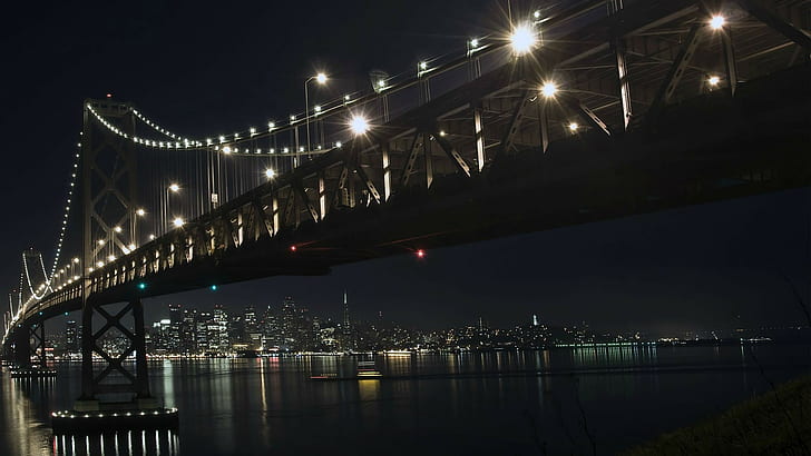 puente, paisaje urbano, noche, Fondo de pantalla HD
