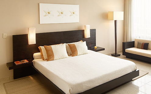 مرتبة بيضاء ، غرفة نوم ، سرير ، نمط ، داخلي، خلفية HD HD wallpaper