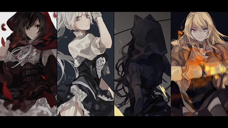 empat karakter permainan kolase, Anime, RWBY, Blake Belladonna, Ruby Rose (RWBY), Weiss Schnee, Yang Xiao Long, Wallpaper HD