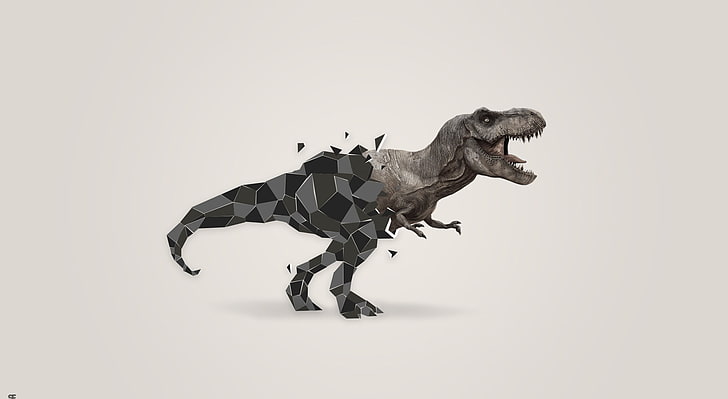 T- Rex, black dinosaur, Aero, Creative, Dinosaurs, Polygon, trex, HD wallpaper