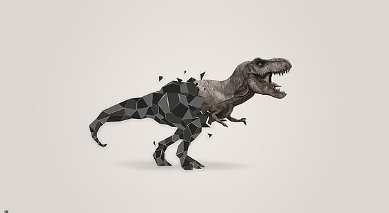 T- Rex, черный динозавр, Aero, креатив, динозавры, полигон, trex, HD обои HD wallpaper