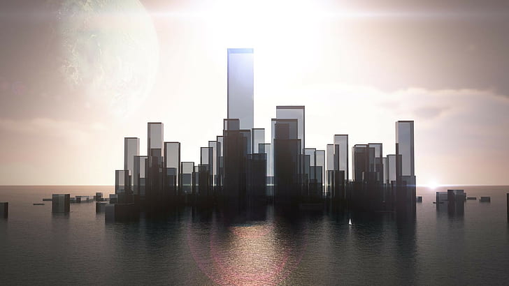 graue Gebäudeillustration, Stadtbild, HD-Hintergrundbild