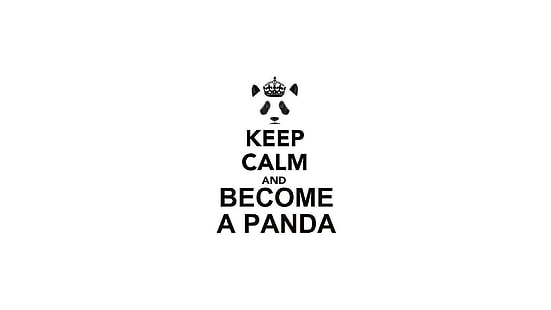 Keep Calm and Become A Panda citat, panda, Keep Calm and ..., vit bakgrund, typografi, minimalism, HD tapet HD wallpaper