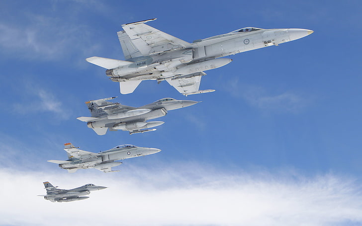 langit, penerbangan, pesawat, pesawat terbang, General Dynamics F-16 Fighting Falcon, McDonnell Douglas F / A-18 Hornet, Wallpaper HD