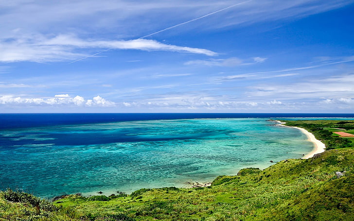 mar azul, mar, calas, agua, playa, cielo, paisaje, naturaleza, Fondo de pantalla HD