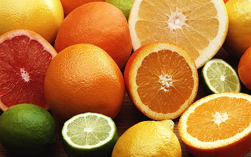 Citrus fruits, fruits, orange, lime, grapefruit, lemon, HD wallpaper HD wallpaper