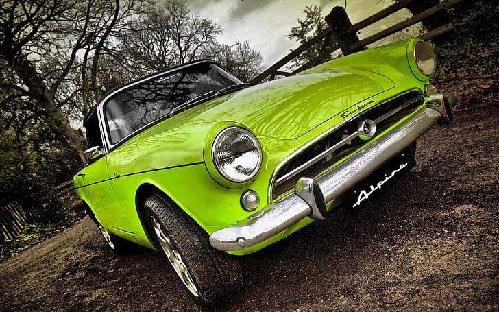 car, green, closeup, Sunbeam Alpine, green cars, vehicle, HD wallpaper