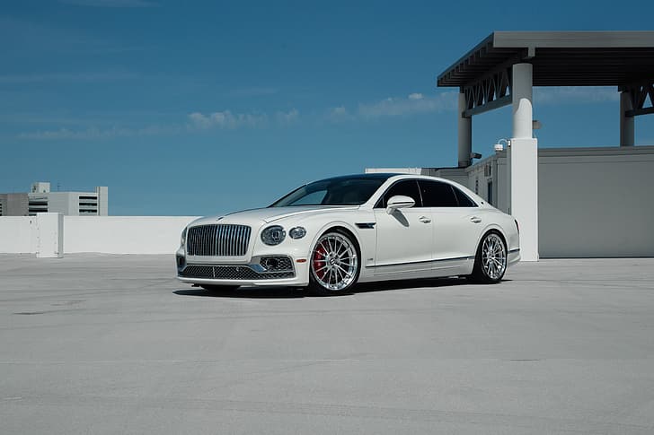 Bentley, White, Flying Spur, HD tapet