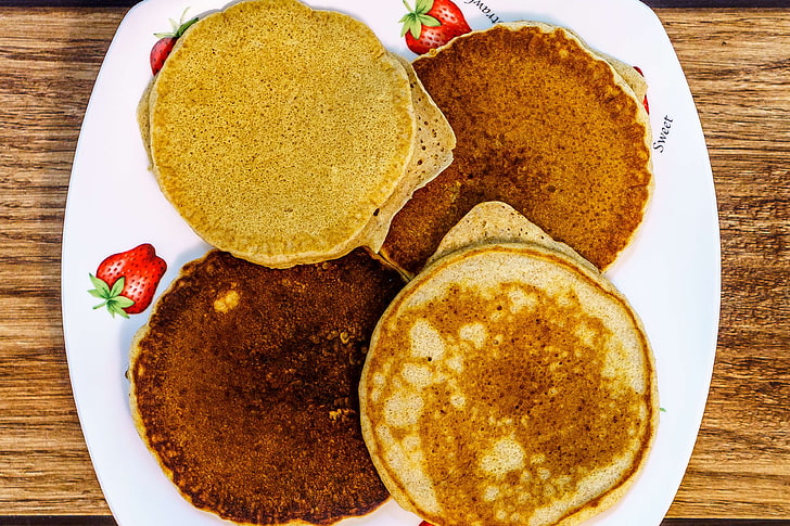 breakfast, food, pancakes, plate, table, HD wallpaper
