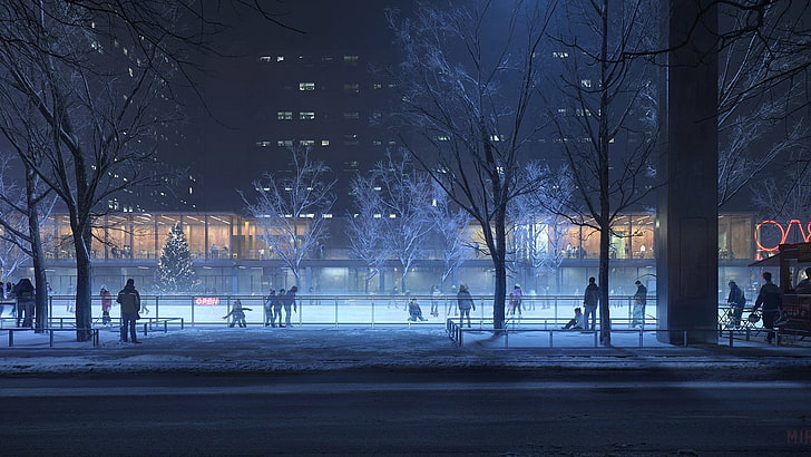 อะนิเมะต้นฉบับเมืองกลางคืนต้นไม้ฤดูหนาว, วอลล์เปเปอร์ HD