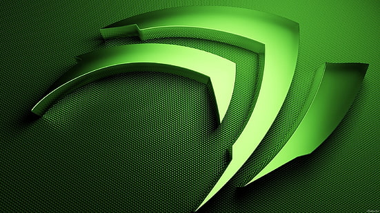 зелен дигитален тапет, лого, Nvidia, технология, графични процесори, компютър, метал, HD тапет HD wallpaper