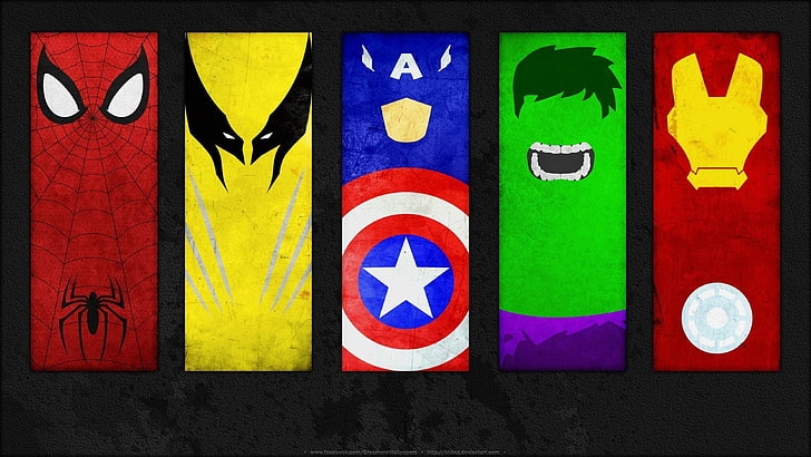five Marvel characters painting, Comics, Marvel Comics, Captain America, Hulk, Iron Man, Spider-Man, Wolverine, HD wallpaper