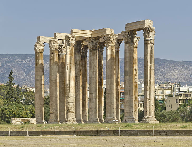 Ancien, architecture, bâtiment, Grèce, grec, Temple de Zeus olympien, Fond d'écran HD