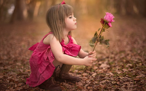 Śliczna mała dziewczynka, róża, śliczna mała dziewczynka, róża, Tapety HD HD wallpaper