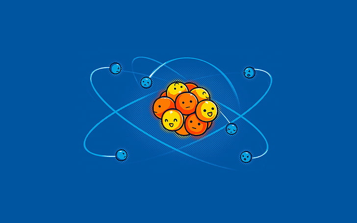 Atom, Elektron, humor, minimalis, Neutron, Proton, Sederhana, Wallpaper HD