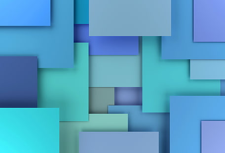 carta da parati digitale blu, viola, gialla e verde acqua, colorata, astratta, design, blu, sfondo, geometria, forme geometriche, rendering 3D, Sfondo HD HD wallpaper