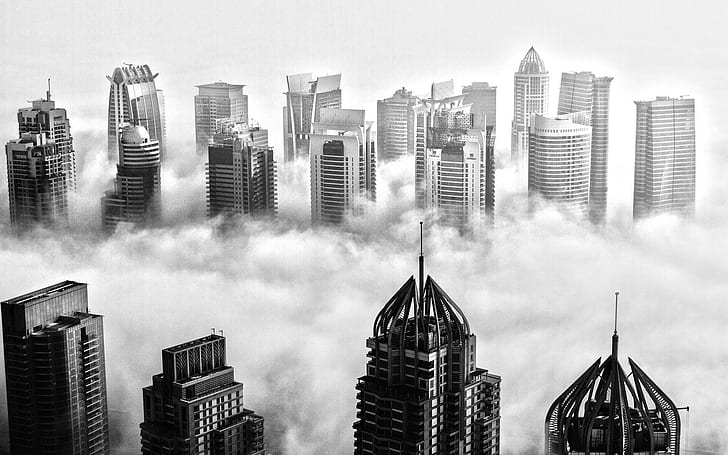 Black and white Dubai, high rise buildings, world, 1920x1200, dubai, united arab emirates, HD wallpaper