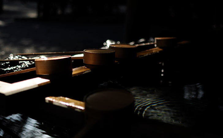 Worship, four brown tealight candle holders, Asia, Japan, Dark, Worship, HD wallpaper