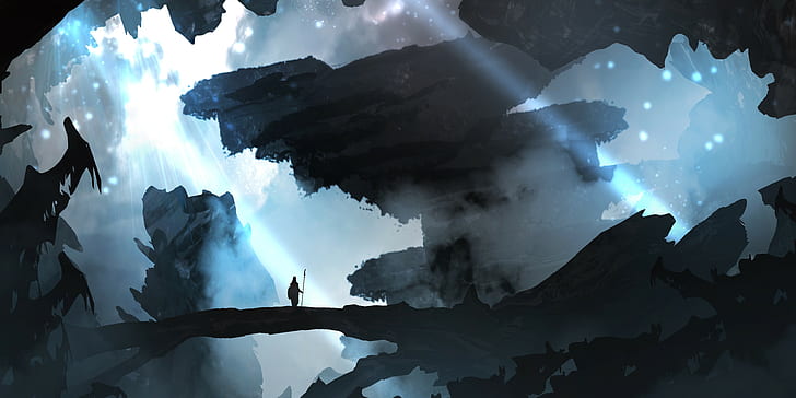 Höhle, Blau, Landschaft, Fantasiekunst, HD-Hintergrundbild