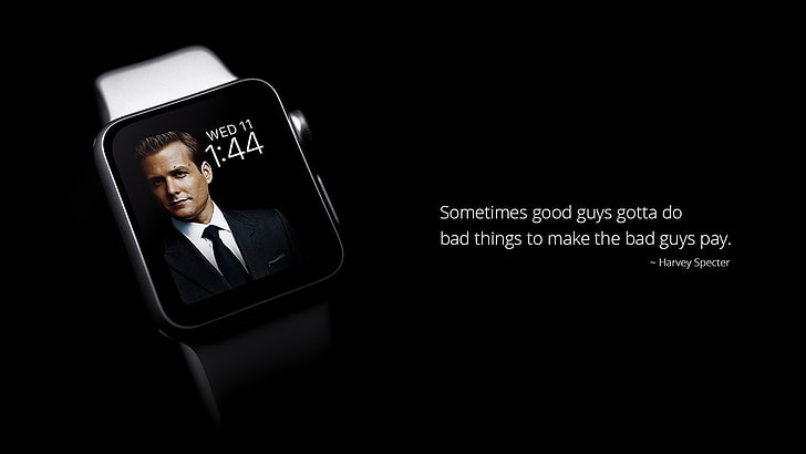 космический серый iWatch с наложением текста, Apple Watch, Harvey Spectre, Габриэль Мачт, цитата, Apple Inc., HD обои