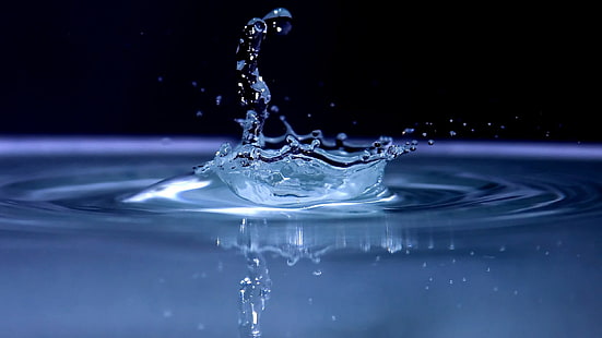 waterdrop, splash, liquid, droplets, drops, water, blue, dark, reflection, HD wallpaper HD wallpaper
