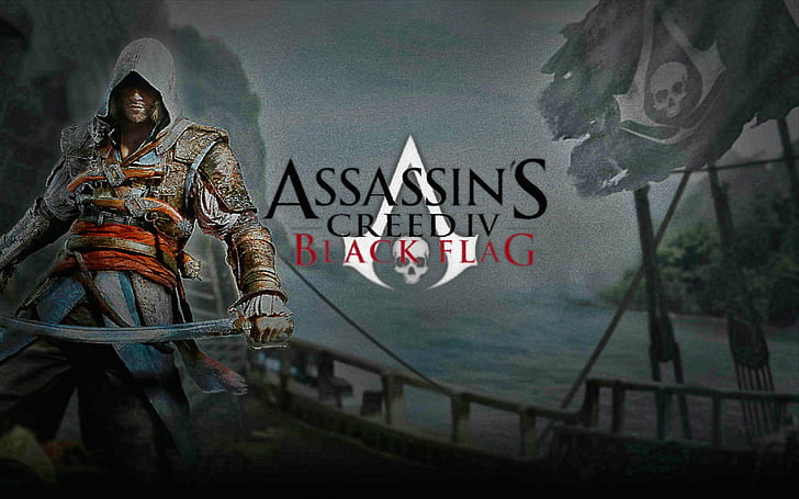 action, adventure, assassins, black, creed, fantasy, fighting, flag, pirate, poster, stealth, HD wallpaper