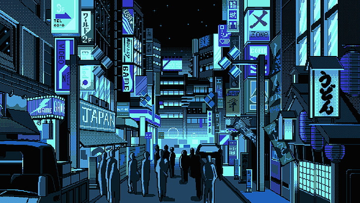 Japan, pixel art, street, people, HD wallpaper | Wallpaperbetter
